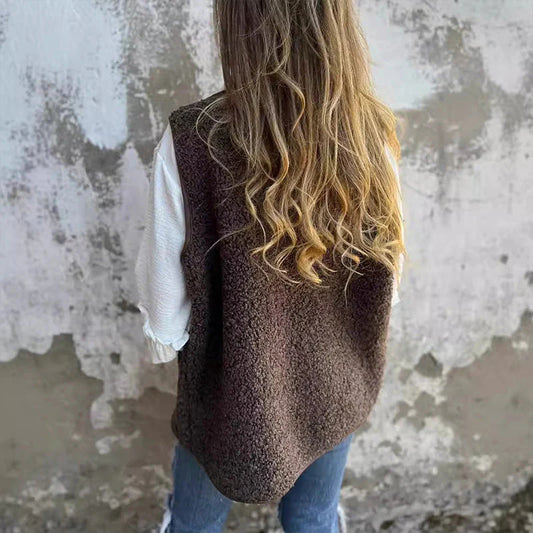 Dámska jesenná krátka teplá vesta na gombíky