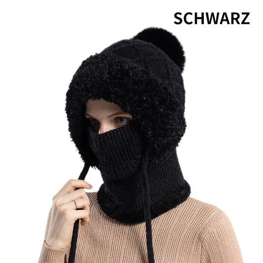 štýlová, hrubá pletená zimná čiapka s teplou pokrývkou tváre a šatkou