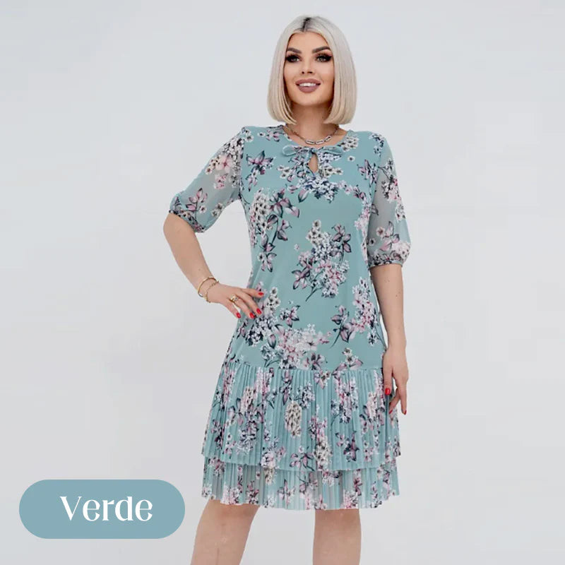 Dámske elegantné skladané dlhé šaty s krátkym rukávom