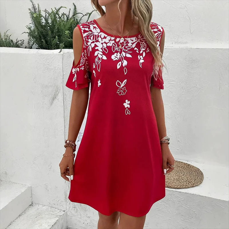 🔥👗【S-2XL】Midi šaty s kvetinovou potlačou a výstrihovými rukávmi