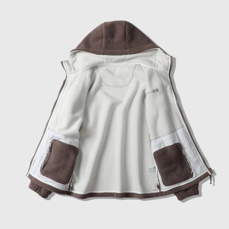 Pánska teplá bunda s kapucňou z umelého flísu s dvojitou stranou