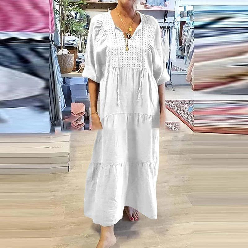 Rochie stratificată cu decolteu în V de culoare solidă