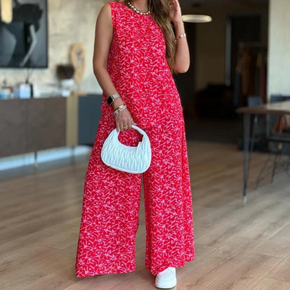 Modny damski tank top z nadrukiem i 2-częściowy zestaw spodni z szerokimi nogawkami