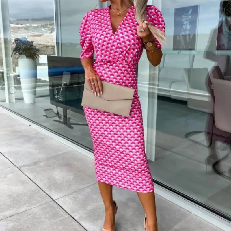 Dámske šaty s krátkym rukávom a výstrihom do V