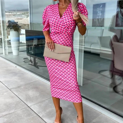 Dámske šaty s krátkym rukávom a výstrihom do V