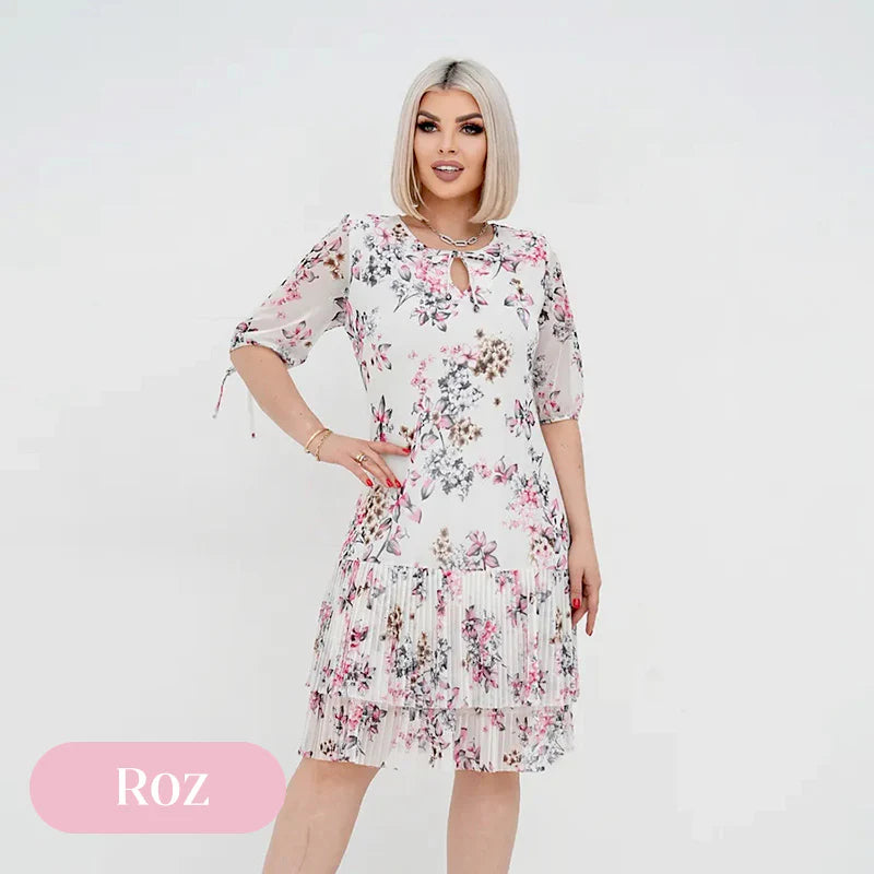 Dámske elegantné skladané dlhé šaty s krátkym rukávom