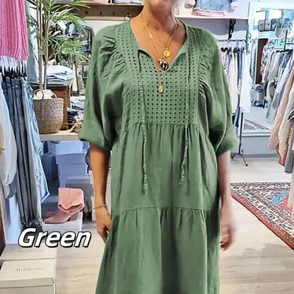 Rochie stratificată cu decolteu în V de culoare solidă