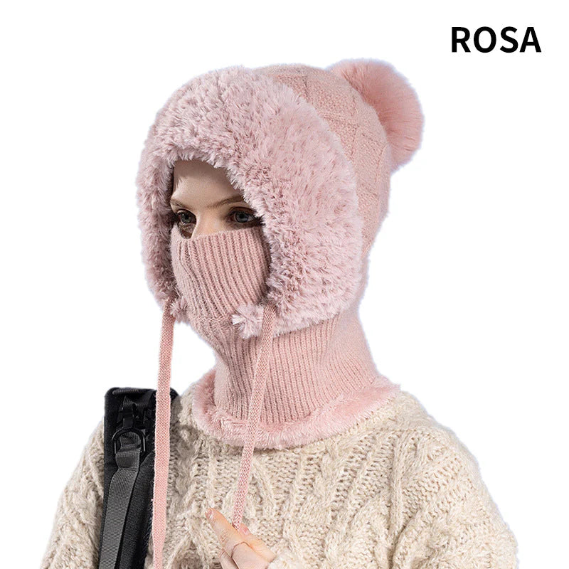 štýlová, hrubá pletená zimná čiapka s teplou pokrývkou tváre a šatkou