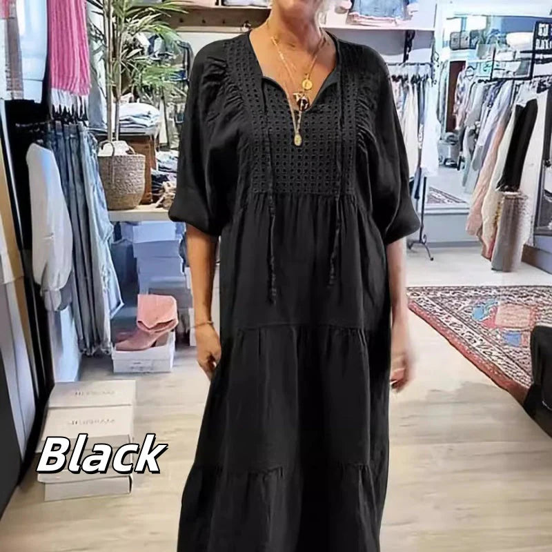 Rochie stratificată cu decolteu în V de culoare solidă