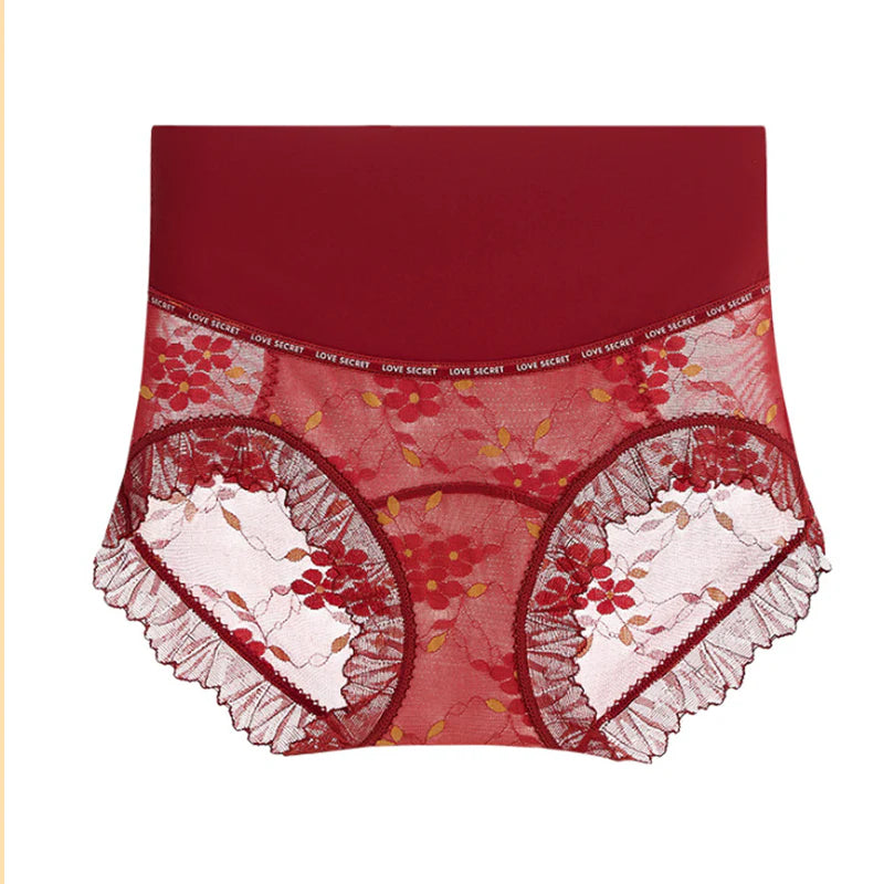 Dámske priedušné bezšvové nohavičky s vysokým pásom a čipkou