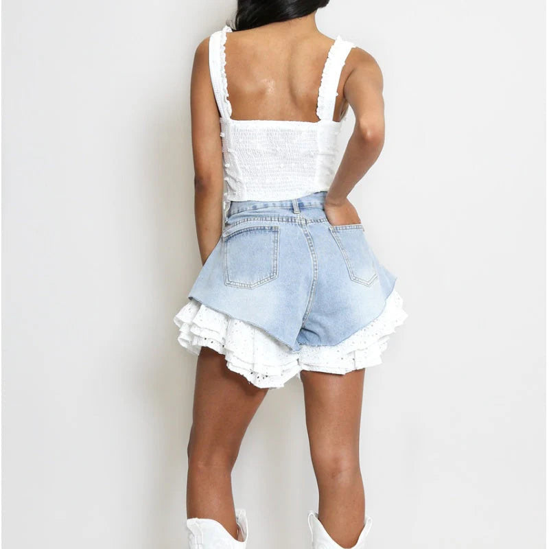 Dámske letné džínsové šortky s čipkou