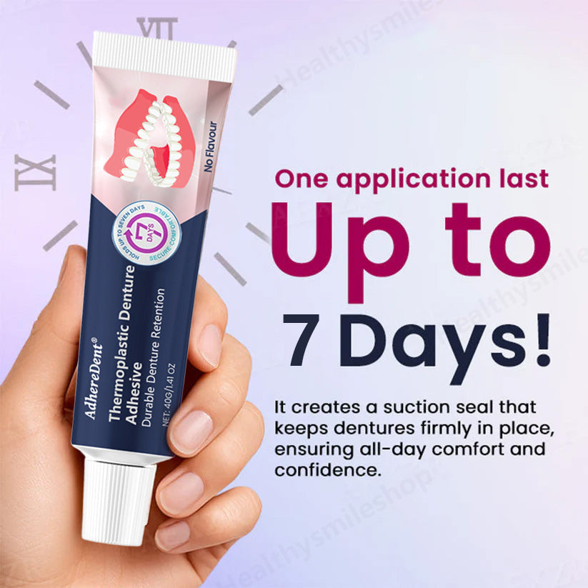 Termoplastické lepidlo na zubné protézy AdhereDent, odolná retencia zubných protéz