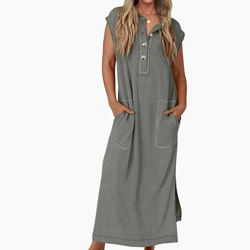 【X-2XL】🎀Dámske rebrované pletené maxi šaty