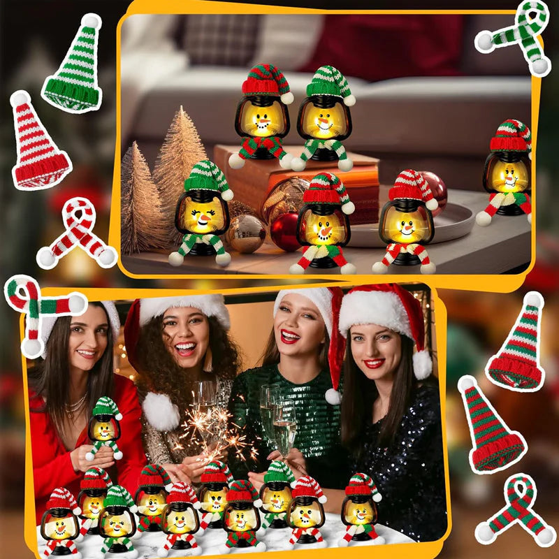 Vianočná dekorácia Mini snehuliak lampa s čiapkou a šatkou