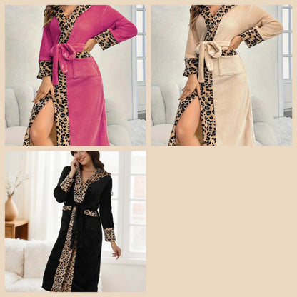 Dámsky pohodlný leopardí župan s kapucňou