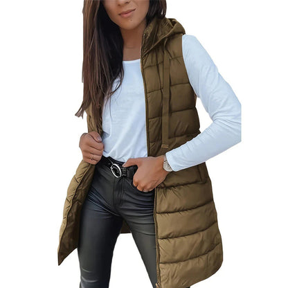 Dámska dlhá prešívaná vesta na zips