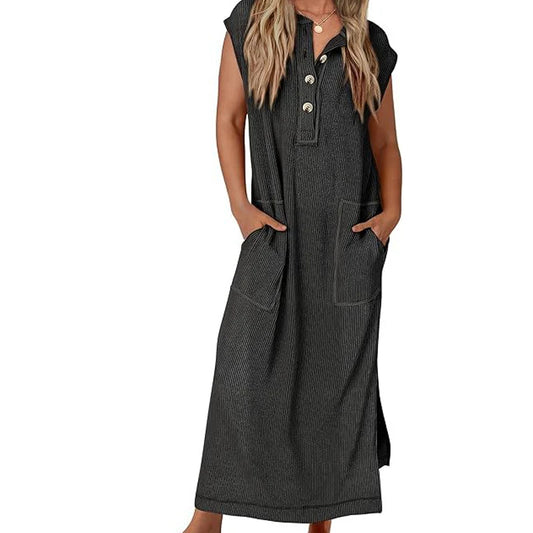 【X-2XL】🎀Dámske rebrované pletené maxi šaty