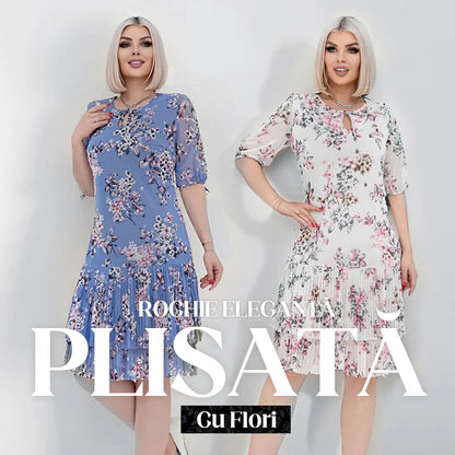 Dámske elegantné skladané dlhé šaty s krátkym rukávom