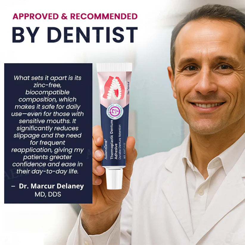 Termoplastické lepidlo na zubné protézy AdhereDent, odolná retencia zubných protéz