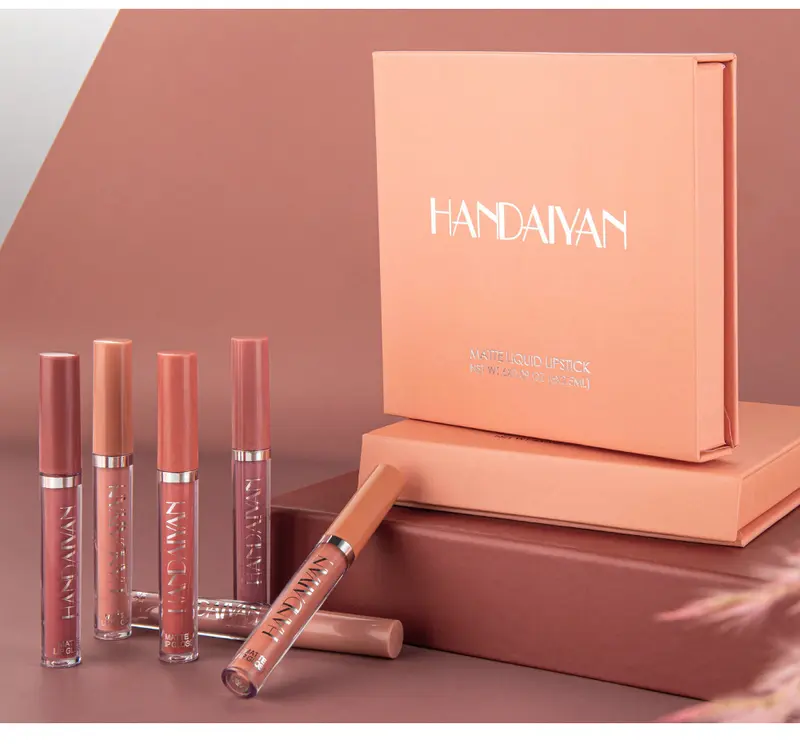 Sada matných červených leskov na pery, vodeodolný nepriľnavý kelímok, Handaiyan Makeup 6 leskov na pery, sada matných rúžov, lesklý kozmetický lesk na pery, matný rúž, lesk na pery, odlupujúci sa lesk na pery, lacné dievčenské veci