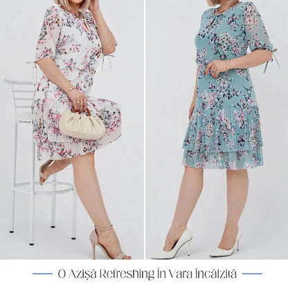 Dámske elegantné skladané dlhé šaty s krátkym rukávom