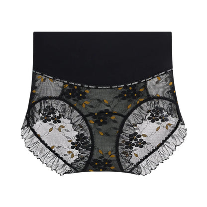 Dámske priedušné bezšvové nohavičky s vysokým pásom a čipkou