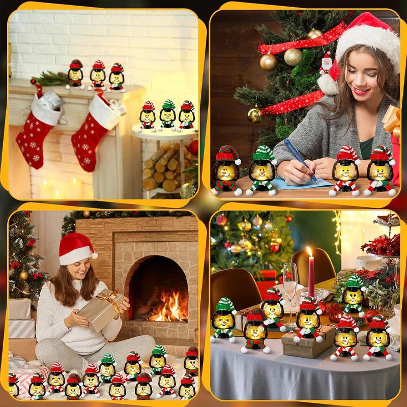 Vianočná dekorácia Mini snehuliak lampa s čiapkou a šatkou