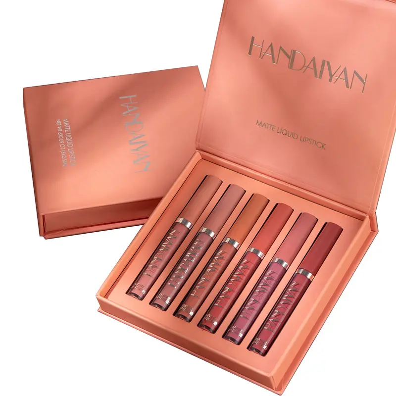 Sada matných červených leskov na pery, vodeodolný nepriľnavý kelímok, Handaiyan Makeup 6 leskov na pery, sada matných rúžov, lesklý kozmetický lesk na pery, matný rúž, lesk na pery, odlupujúci sa lesk na pery, lacné dievčenské veci