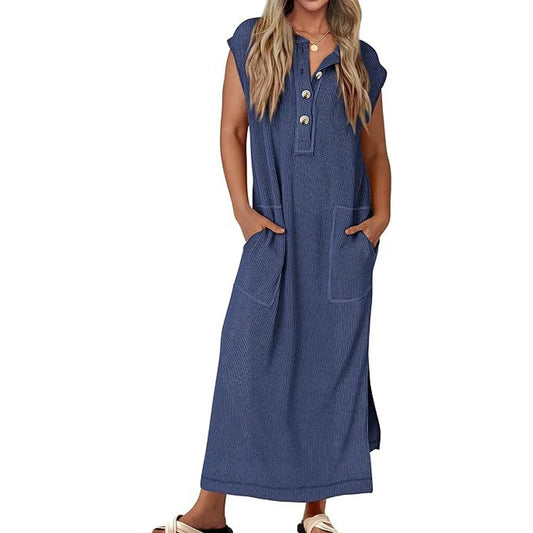 【X-2XL】🎀Dámske rebrované pletené maxi šaty