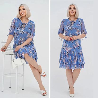 Dámske elegantné skladané dlhé šaty s krátkym rukávom