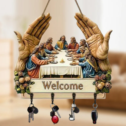 Nástenný dekoratívny drevený držiak na kľúče