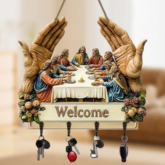 Nástenný dekoratívny drevený držiak na kľúče