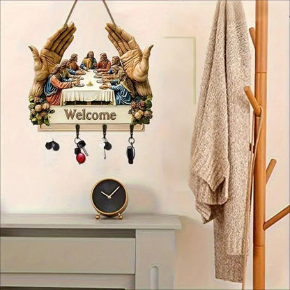 Nástenný dekoratívny drevený držiak na kľúče