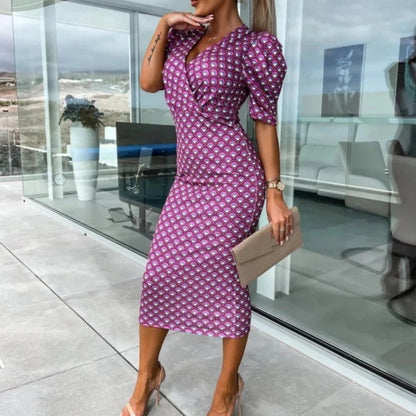 Dámske šaty s krátkym rukávom a výstrihom do V