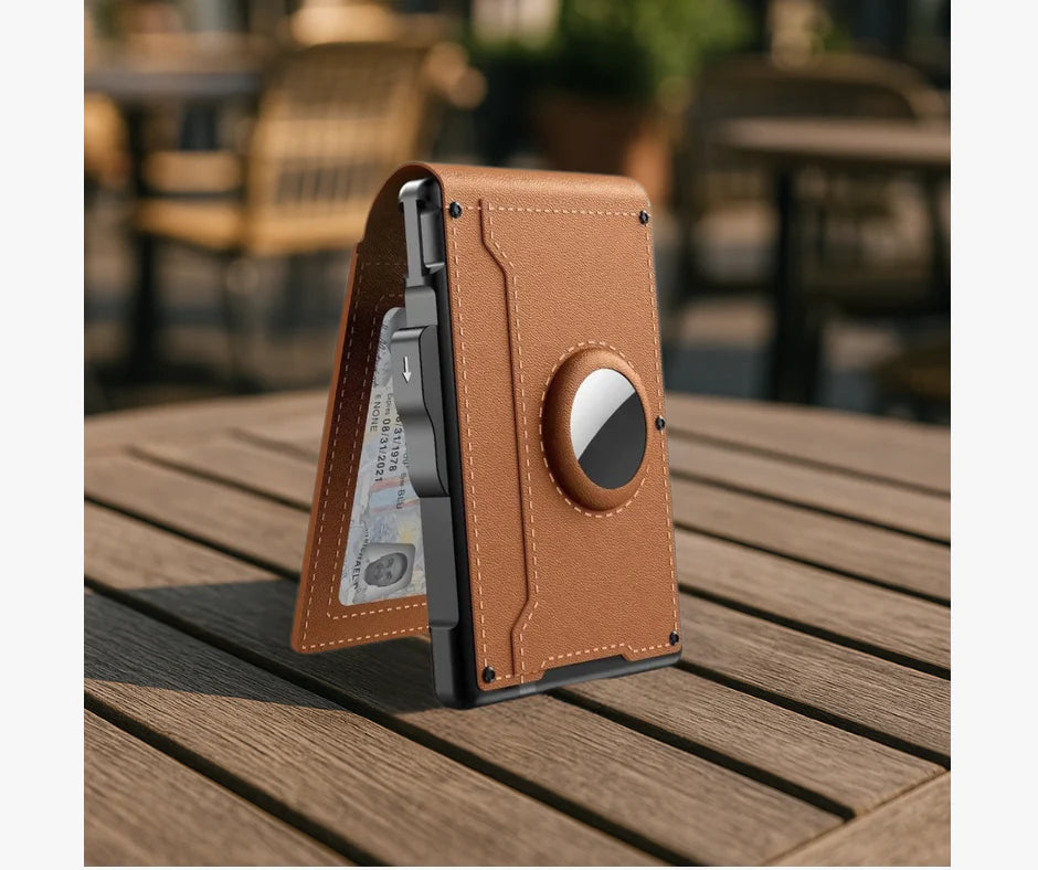 Pánska peňaženka s RFID blokovaním a slotom AirTag – Ručne vyrobená kožená peňaženka s držiakom na karty s rýchlym prístupom a veľkou kapacitou