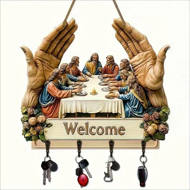 Nástenný dekoratívny drevený držiak na kľúče