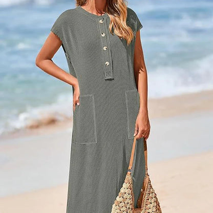 【X-2XL】🎀Dámske rebrované pletené maxi šaty