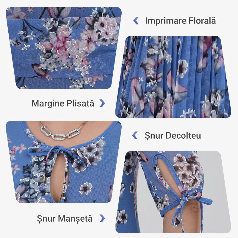 Dámske elegantné skladané dlhé šaty s krátkym rukávom