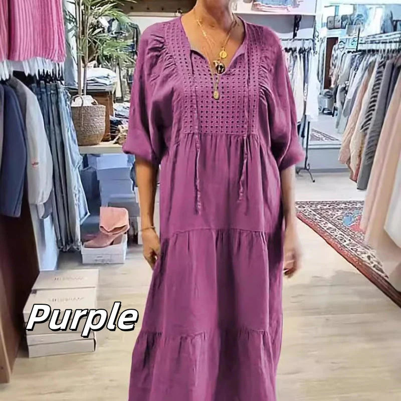 Rochie stratificată cu decolteu în V de culoare solidă