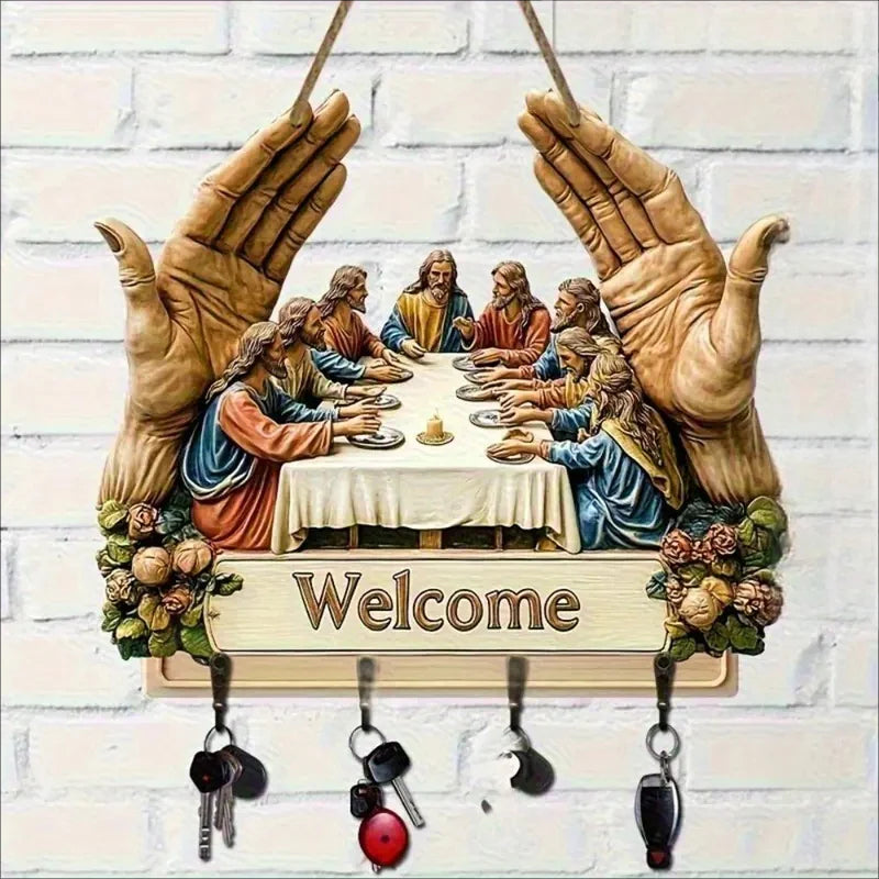 Nástenný dekoratívny drevený držiak na kľúče