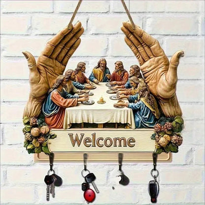 Nástenný dekoratívny drevený držiak na kľúče