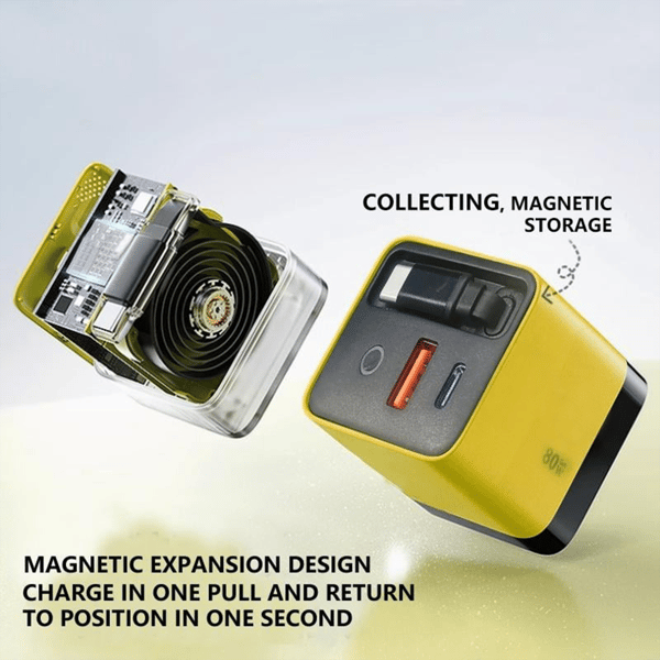 3 v 1 GaN nabíjačka, škálovateľný modul rýchlej nabíjačky s maximálnym výkonom 80 W s káblom typu C a 2 USB portami