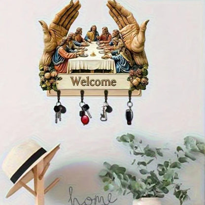 Nástenný dekoratívny drevený držiak na kľúče