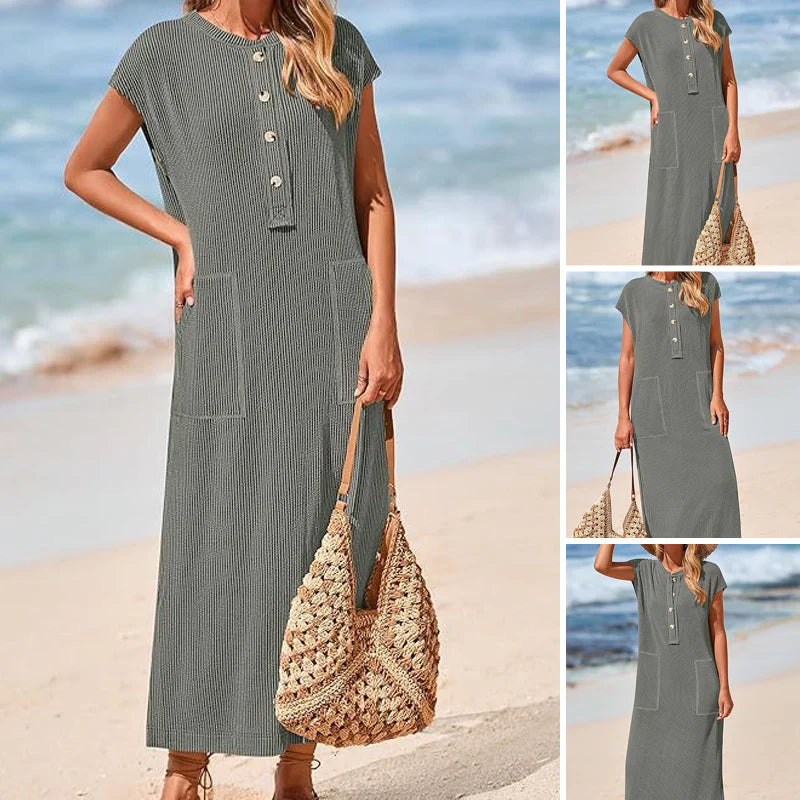 【X-2XL】🎀Dámske rebrované pletené maxi šaty